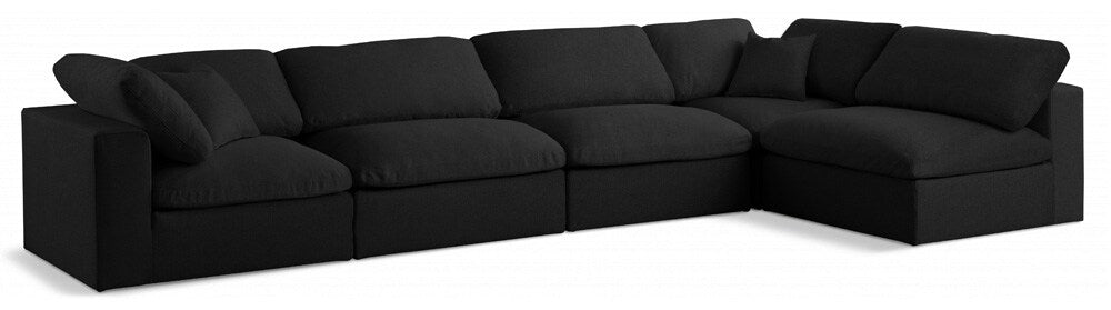 Meridian Furniture - Serene Black Linen Textured Fabric Deluxe Comfort Modular Sectional - 5Pc - 601Black-Sec5D veiw 1