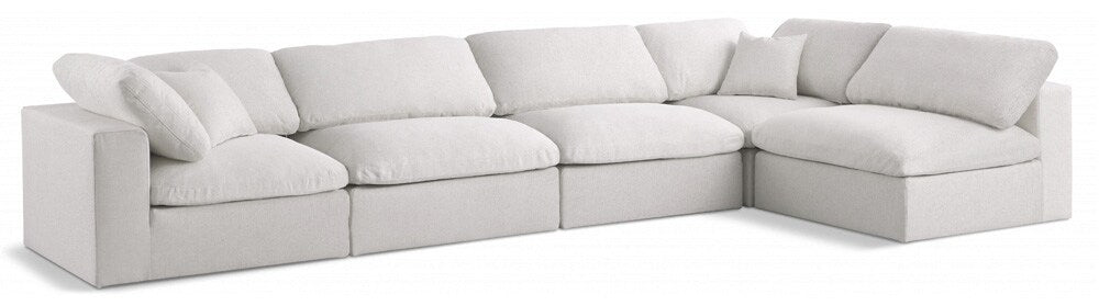 Meridian Furniture - Serene Cream Linen Textured Fabric Deluxe Comfort Modular Sectional - 5Pc - 601Cream-Sec5D veiw 1