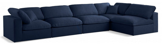 Meridian Furniture - Serene Navy Linen Textured Fabric Deluxe Comfort Modular Sectional - 5Pc - 601Navy-Sec5D veiw 1