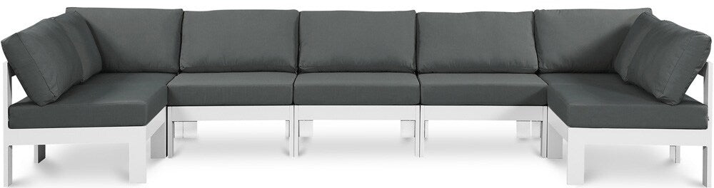Meridian Furniture - Nizuc Grey Water Resistant Fabric Outdoor Patio Modular Sectional - 7Pc - 375Grey-Sec7C veiw 1