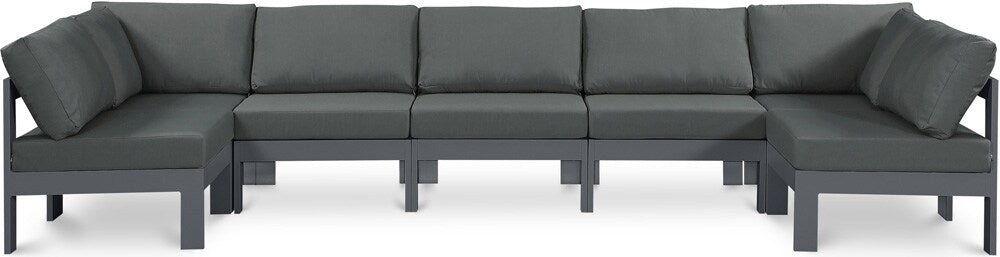 Meridian Furniture - Nizuc Grey Water Resistant Fabric Outdoor Patio Modular Sectional - 7Pc - 376Grey-Sec7C veiw 1