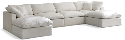 Meridian Furniture - Plush Cream Velvet Standard Comfort Modular Sectional - 6Pc - 602Cream-Sec6B veiw 1