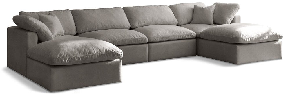 Meridian Furniture - Plush Grey Velvet Standard Comfort Modular Sectional - 6Pc - 602Grey-Sec6B veiw 1