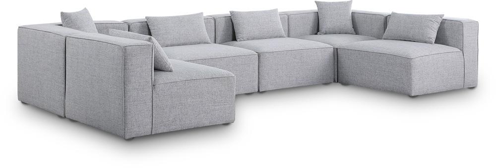 Meridian Furniture - Cube Grey Durable Linen Textured Modular Sectional - 6Pc - 630Grey-Sec6D veiw 1