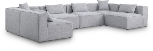 Meridian Furniture - Cube Grey Durable Linen Textured Modular Sectional - 6Pc - 630Grey-Sec6D veiw 1