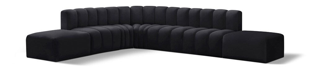 Meridian Furniture - Arc Black Velvet Modular Sofa - 7Pc - 103Black-S7A veiw 1