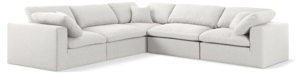 Meridian Furniture - Serene Cream Linen Textured Fabric Deluxe Comfort Modular Sectional - 5Pc - 601Cream-Sec5C veiw 1