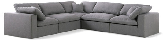 Meridian Furniture - Serene Grey Linen Textured Fabric Deluxe Comfort Modular Sectional - 5Pc - 601Grey-Sec5C veiw 1