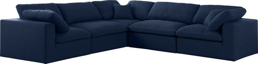 Meridian Furniture - Serene Navy Linen Textured Fabric Deluxe Comfort Modular Sectional - 5Pc - 601Navy-Sec5C veiw 1
