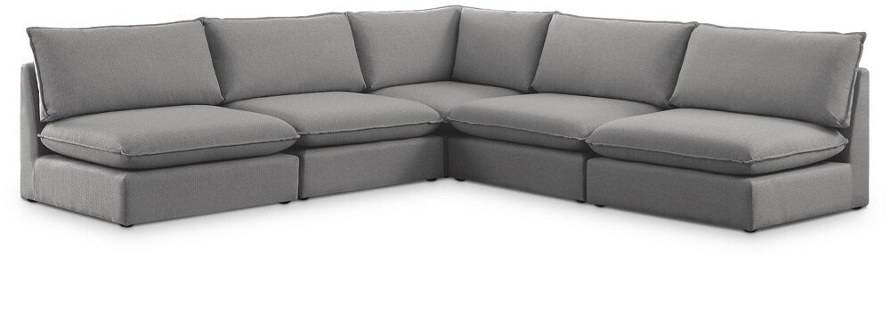 Meridian Furniture - Mackenzie Grey Durable Linen Textured Modular Sectional - 5Pc - 688Grey-Sec5C veiw 1