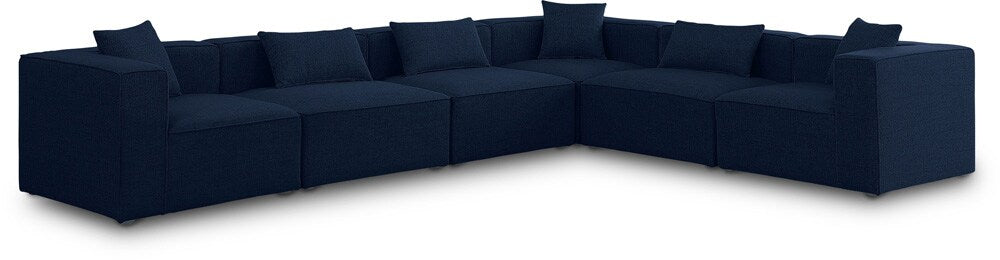 Meridian Furniture - Cube Navy Durable Linen Textured Modular Sectional - 6Pc - 630Navy-Sec6A veiw 1