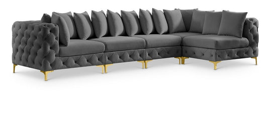 Meridian Furniture - Tremblay Grey Velvet Modular Sectional - 5Pc - 686Grey-Sec5A veiw 1
