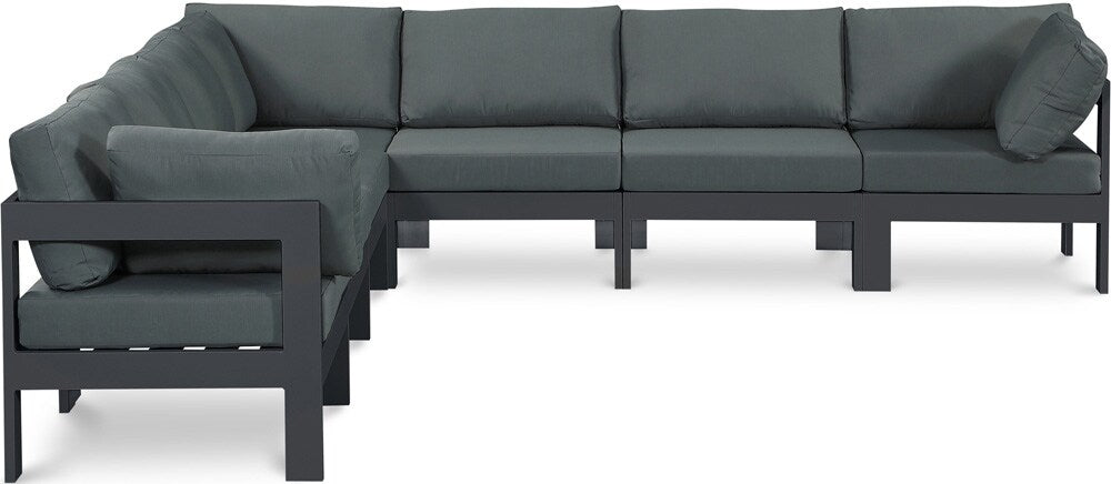 Meridian Furniture - Nizuc Grey Water Resistant Fabric Outdoor Patio Modular Sectional - 7Pc - 376Grey-Sec7B veiw 1