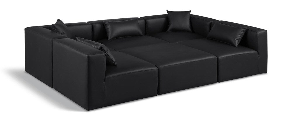 Meridian Furniture - Cube Black Vegan Leather Modular Sectional - 6Pc - 668Black-Sec6C veiw 1