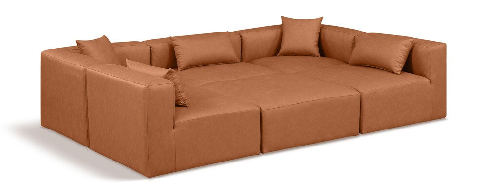 Meridian Furniture - Cube Cognac Vegan Leather Modular Sectional - 6Pc - 668Cognac-Sec6C veiw 1
