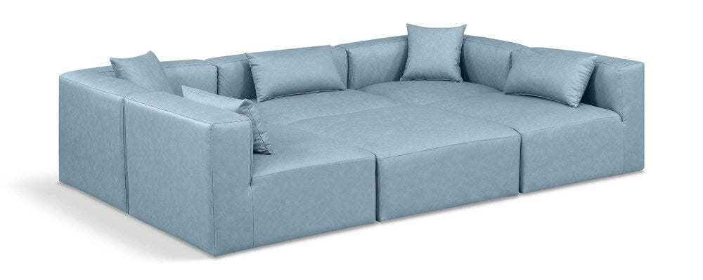 Meridian Furniture - Cube Light Blue Vegan Leather Modular Sectional - 6Pc - 668LtBlu-Sec6C veiw 1