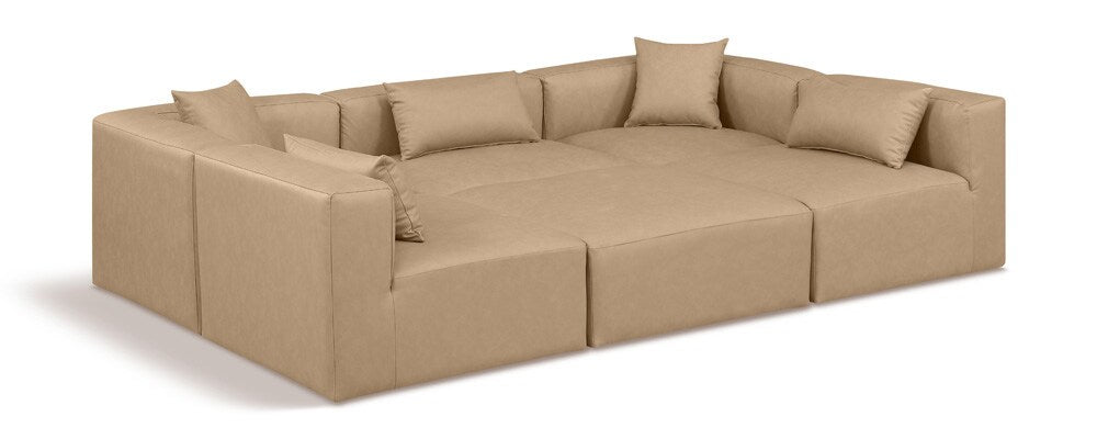 Meridian Furniture - Cube Tan Vegan Leather Modular Sectional - 6Pc - 668Tan-Sec6C veiw 1