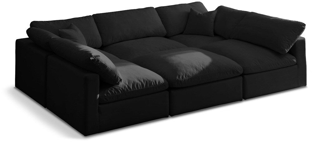 Meridian Furniture - Plush Black Velvet Standard Comfort Modular Sectional - 6Pc - 602Black-Sec6C veiw 1