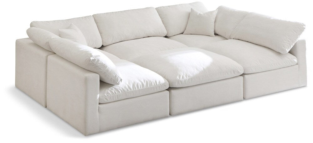 Meridian Furniture - Plush Cream Velvet Standard Comfort Modular Sectional - 6Pc - 602Cream-Sec6C veiw 1