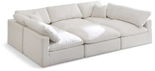 Meridian Furniture - Plush Cream Velvet Standard Comfort Modular Sectional - 6Pc - 602Cream-Sec6C veiw 1