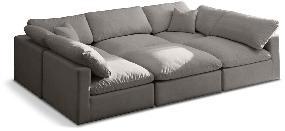 Meridian Furniture - Plush Grey Velvet Standard Comfort Modular Sectional - 6Pc - 602Grey-Sec6C veiw 1