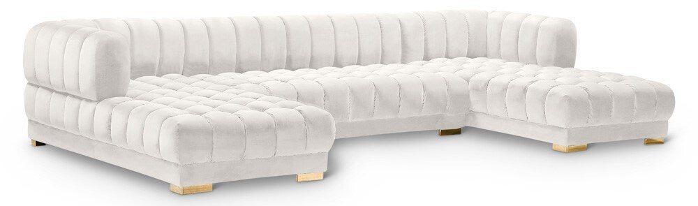 Meridian Furniture - Gwen Cream Velvet 3pc. Sectional - 653Cream-Sectional veiw 1