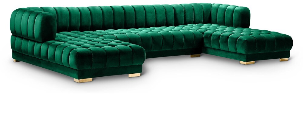 Meridian Furniture - Gwen Green Velvet 3pc. Sectional - 653Green-Sectional veiw 1