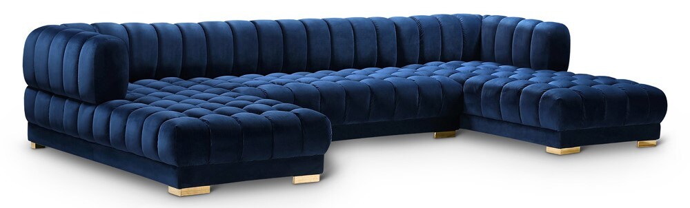 Meridian Furniture - Gwen Navy Velvet 3pc. Sectional - 653Navy-Sectional veiw 1