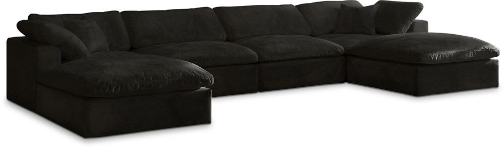 Meridian Furniture - Cozy Black Velvet Comfort Modular Sectional - 6Pc - 634Black-Sec6B veiw 1