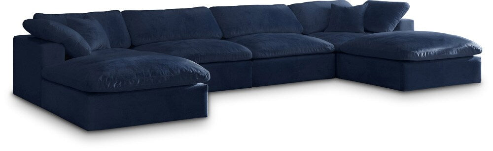Meridian Furniture - Cozy Navy Velvet Comfort Modular Sectional - 6Pc - 634Navy-Sec6B veiw 1