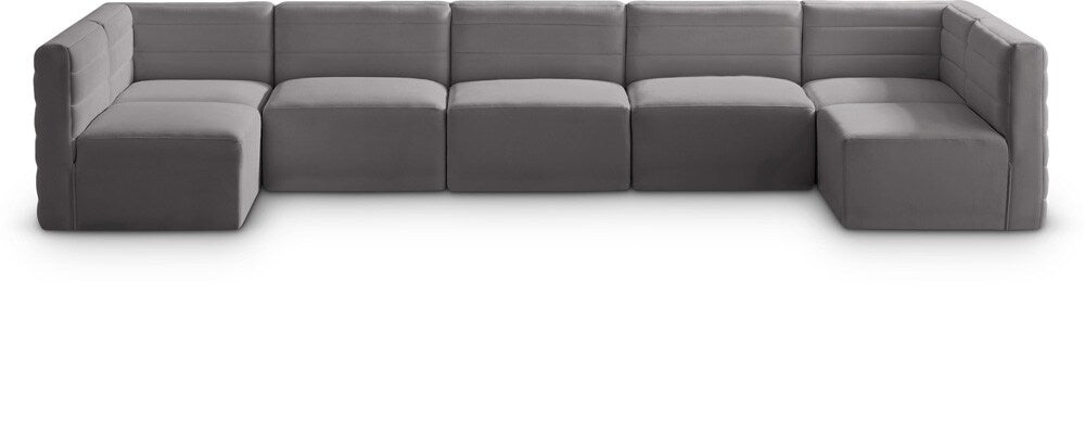 Meridian Furniture - Quincy Grey Velvet Modular Sectional - 7Pc - 677Grey-Sec7B veiw 1