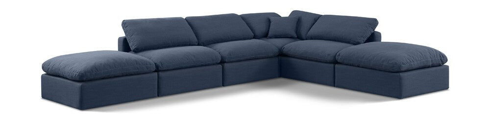 Meridian Furniture - Indulge Navy Linen Textured Fabric Modular Sectional - 6Pc - 141Navy-Sec6E veiw 1