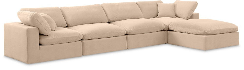 Meridian Furniture - Comfy Beige Velvet Modular Sectional - 5Pc - 189Beige-Sec5A veiw 1