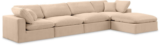 Meridian Furniture - Comfy Beige Velvet Modular Sectional - 5Pc - 189Beige-Sec5A veiw 1