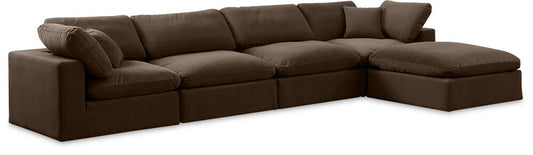 Meridian Furniture - Comfy Brown Velvet Modular Sectional - 5Pc - 189Brown-Sec5A veiw 1