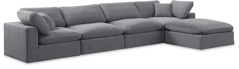 Meridian Furniture - Comfy Grey Velvet Modular Sectional - 5Pc - 189Grey-Sec5A veiw 1