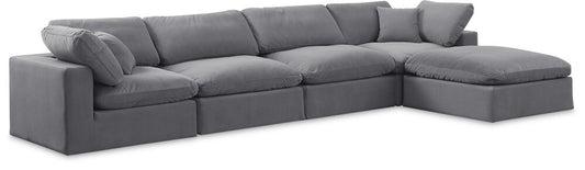 Meridian Furniture - Comfy Grey Velvet Modular Sectional - 5Pc - 189Grey-Sec5A veiw 1