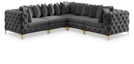Meridian Furniture - Tremblay Grey Velvet Modular Sectional - 5Pc - 686Grey-Sec5C veiw 1