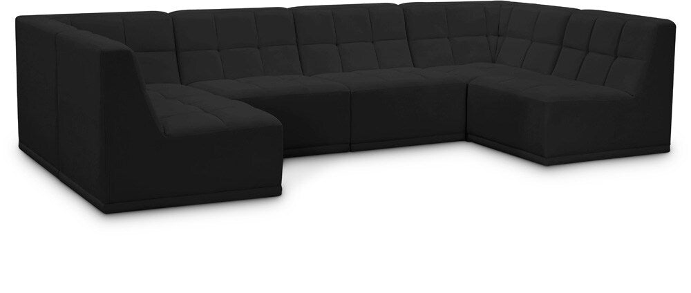 Meridian Furniture - Relax Black Velvet Modular Sectional - 6Pc - 650Black-Sec6B veiw 1