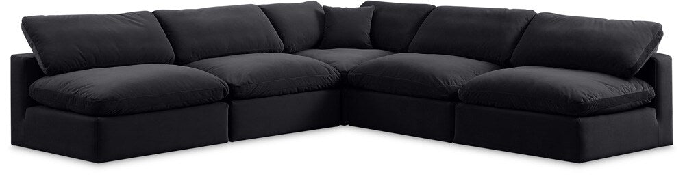 Meridian Furniture - Comfy Black Velvet Modular Sectional - 5Pc - 189Black-Sec5B veiw 1