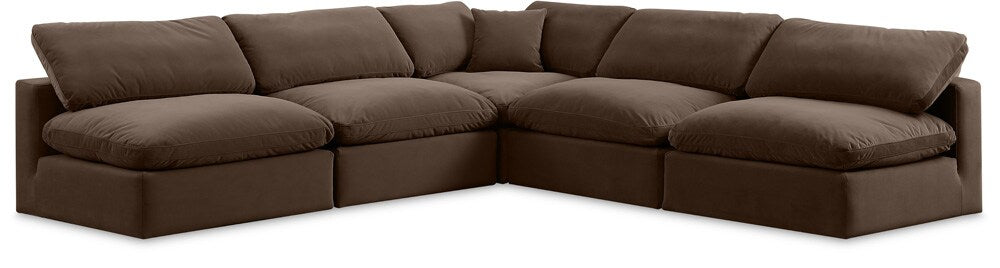 Meridian Furniture - Comfy Brown Velvet Modular Sectional - 5Pc - 189Brown-Sec5B veiw 1