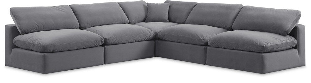 Meridian Furniture - Comfy Grey Velvet Modular Sectional - 5Pc - 189Grey-Sec5B veiw 1