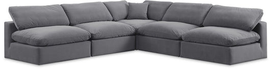 Meridian Furniture - Comfy Grey Velvet Modular Sectional - 5Pc - 189Grey-Sec5B veiw 1