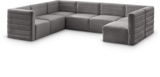 Meridian Furniture - Quincy Grey Velvet Modular Sectional - 7Pc - 677Grey-Sec7A veiw 1