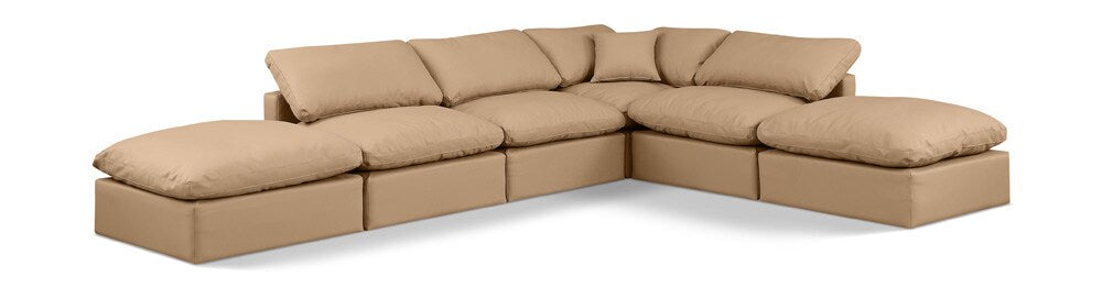 Meridian Furniture - Indulge Tan Vegan Leather Modular Sectional - 6Pc - 146Tan-Sec6E veiw 1