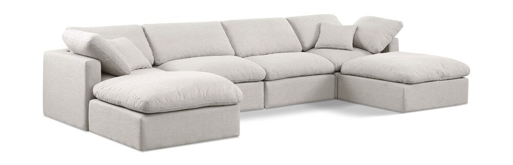 Meridian Furniture - Indulge Cream Linen Textured Fabric Modular Sectional - 6Pc - 141Cream-Sec6B veiw 1