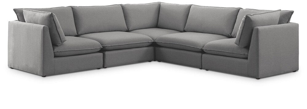 Meridian Furniture - Mackenzie Grey Durable Linen Textured Modular Sectional - 5Pc - 688Grey-Sec5D veiw 1