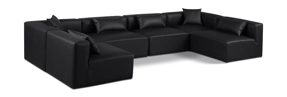 Meridian Furniture - Cube Black Vegan Leather Modular Sectional - 6Pc - 668Black-Sec6D veiw 1
