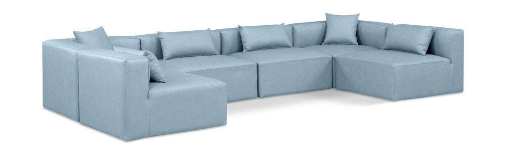 Meridian Furniture - Cube Light Blue Vegan Leather Modular Sectional - 6Pc - 668LtBlu-Sec6D veiw 1