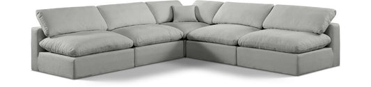 Meridian Furniture - Comfy Grey Linen Textured Fabric Modular Sectional - 5Pc - 187Grey-Sec5B veiw 1